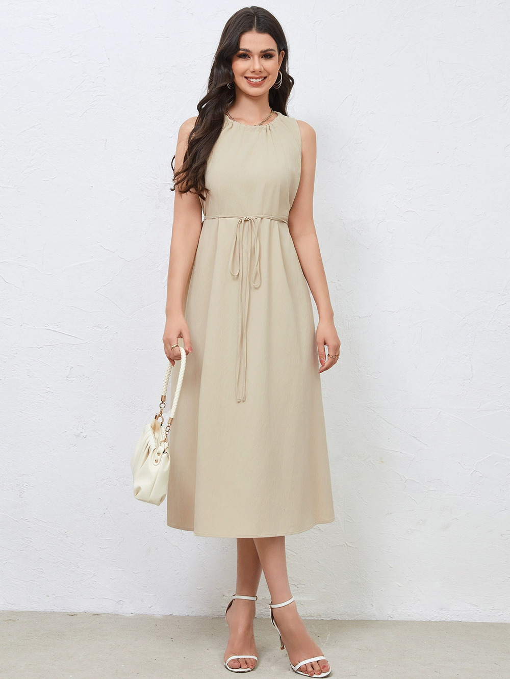 ZARA Casual Elegant Design Waist Tie Slimming Shirred Back Dress